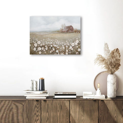 ATELIYISHU Barn Canvas Wall Art Rustic Farmhouse Wall Decor Country Meadow Landscape Painting Sky and Wild Flowers Prints Artwork for Bedroom Kitc...