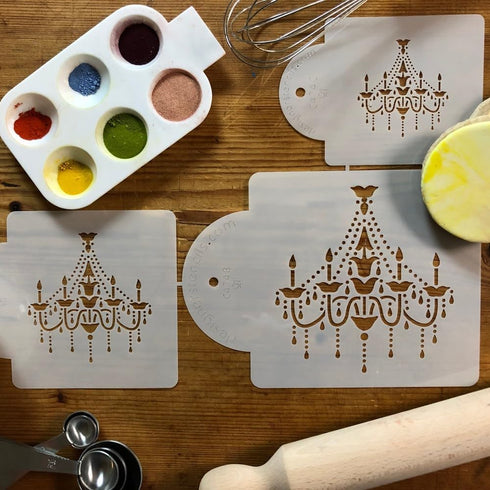 Designer Stencils Chandelier Stencil Set Cake and Cookie Stencils, Beige/Semi-Transparent, 2.5", 3.5", 5"...