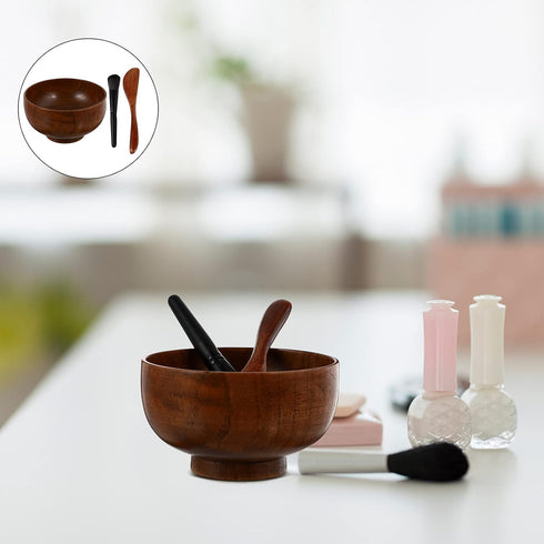 Wood Face Mask Mixing Bowl Set For Ladies Facial Skincare Clay Mixing DIY Vintage Facemask Bowl Kit with Mask Spoon Spatula Brush...