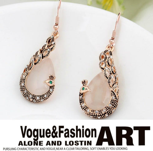 Vintage Black Paint Charming 18K Gold Peacock Jewelry Sets Women Crystal Necklace Earrings...
