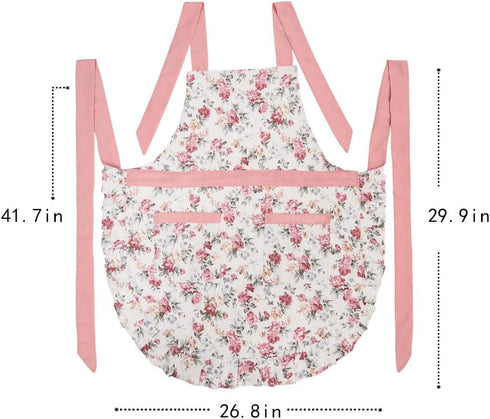 Lovely Apron for Women, Lady’ s Cotton Apron with Adjustable Neck Strap, 2 Pockets and 41.5” Long Ties, Cute Apron for Kitchen Cooking, Home Bakin...