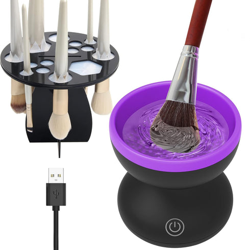 Electric Makeup Brush Cleaner with Drying Rack, Luxiv 2 In 1 Wash&Dry Makeup Brush Cleaner Machine Fit for All Size Brush Automatic Spinner Machin...
