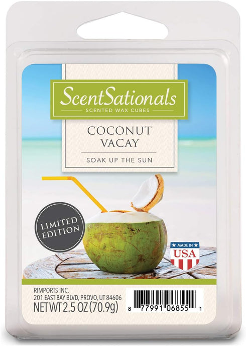 Scentsationals Coconut Vacay 2.5 oz Fragrant Melts-6 Scented Wax Cubes, Green, Small...