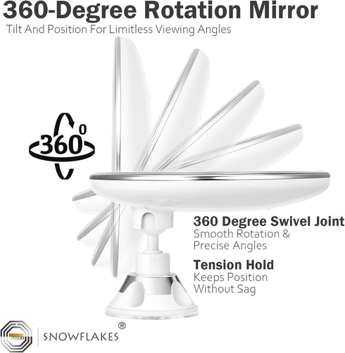 Snowflakes 10x Magnifying Lighted Makeup Mirror with Lights, Suction Cups, and 360° Swivel – Touch Control, 3 Light Modes – Ideal for Home, Bathro...