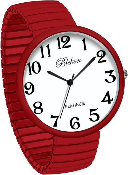 Blekon Collections New Super Large Face Stretch Band Japanese Movement PC21J Fashion Watch (Red)...
