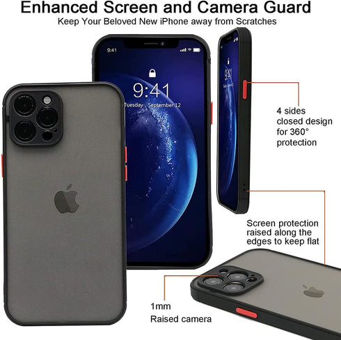Shockproof Compatible for iPhone 12 Pro Max Case, Military Drop Protection Translucent Matte Hard Back, Frosted Mobile Case with Full Covered Came...