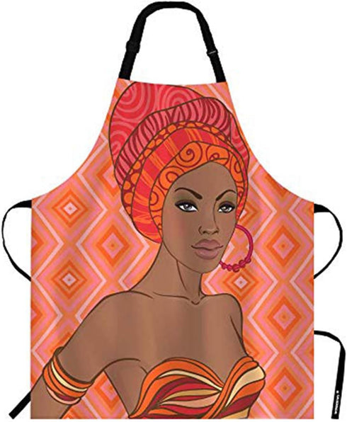 WONDERTIFY African Women Apron,Sexy Woman Wear Earrings and Red Hats Bib Apron with Adjustable Neck for Men Women,Suitable for Home Kitchen Cookin...