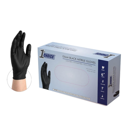 1st Choice Black Nitrile Gloves Medium Box of 100 Gloves Disposable Latex Free - Exam Grade Black Gloves for Cooking - 3mil...