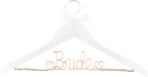 Ella Celebration Bride to Be Wedding Dress Hanger Wooden and Wire, Accented with Beads and a Bow Bridal Hangers for Brides (White with Rose Gold W...
