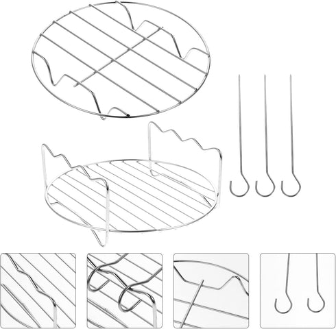 DOITOOL 2pcs Round Air Fryer Rack 7in Dual- layer Dehydrator Rack with Skewer Stainless Steel Steamer Tray Baking and Cooling Steaming Rack Basket...