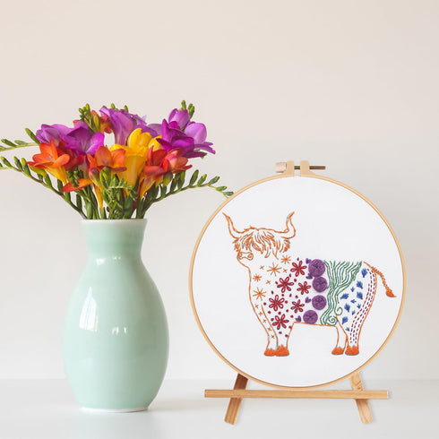 Louise Maelys Beginners Adults Embroidery Kit,Highland Cow pattern Practice kit,Starters cross stitch kit including embroidery cloth,hoop, needles...