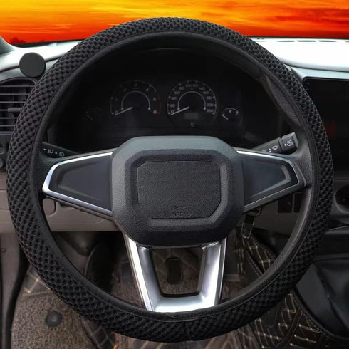 Breathable Stretch Elastic Steering Wheel Cover, Cool in Summer and Warm in Winter, Soft Microfiber Ice Silk Cloth Fabric, Universal 14.5-15 in, F...