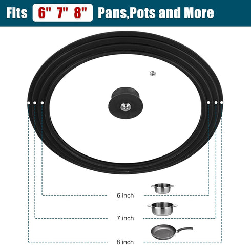 Universal Lid for Pots Pans and Skillets, Pan Cover Fit 6", 7", 8" Diameter Cookware, Silicone Replacement Pan Lid Pot Lids for Frying Pans, Cast ...