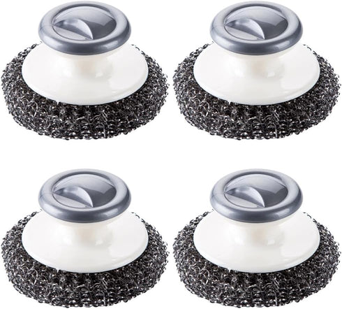 4Pcs Stainless Steel Wool Scrubber with Handle, Dish Scrubber Cleaning Supplies for Pots, Pans, Grills, Dishes...