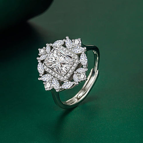 Princess Cut CZ Wedding Engagement Ring for Women Girls Big Crystal Cluster Adjustable Finger Band Rings Comfort Fit Fashion Art Deco Birthday Wed...