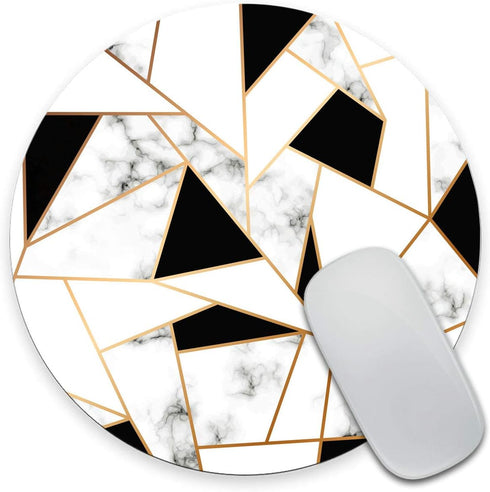 Marble Texture Design with Golden Geometric Lines Mouse pad, Black and White Marbling Surface Round Non-Slip Rubber Mousepad Gaming Mouse Pad...