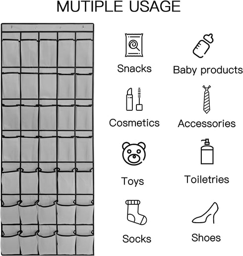 1 Pack 35 Breathable Mesh Pockets Large Hanging Shoe Organizer Over The Door Shoe Rack for Closet Door Storage Shoe Holder Hanger, 4Hooks, Grey (6...