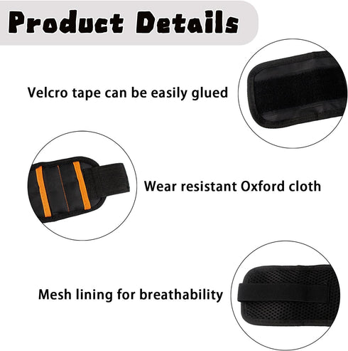 Magnetic Wristband for Holding Screws, Nails and Drill Bits, Magnetic Wristband Tool Belt with Powerful Magnets for Men, Pocket Size, Black...