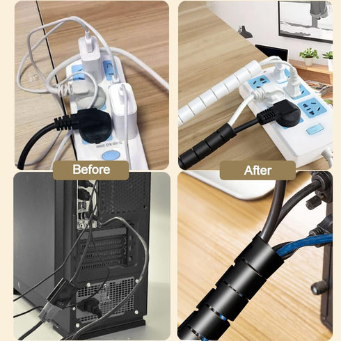 PC Cable Management Sleeve Tube Desk Cord Organizer 2 PCS Black, 7/8 inch -5 ft Cover Wrap Easy to Install Messy Wire Solution for TV Office Compu...