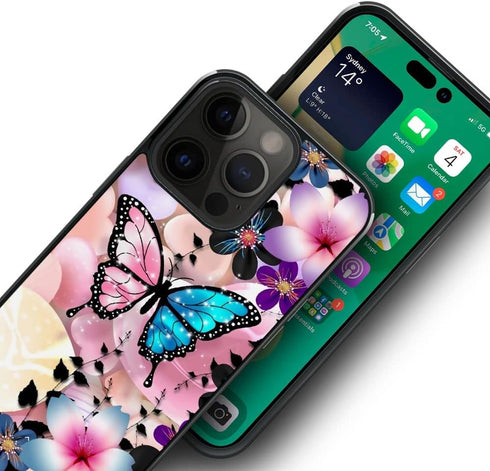 ZHEGAILIAN Case Compatible with iPhone 15 Pro Max,Pink Blue Butterfly Cases Compatible with iPhone 15 Pro Max for Girls,Non-Slip Pattern Cover[Sho...