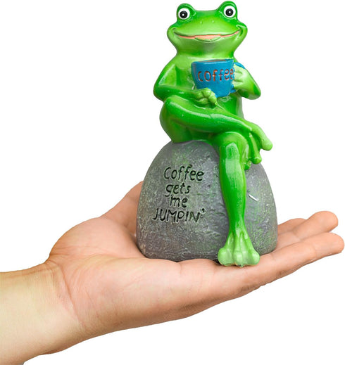 Garden Frog Statue Decoration Adorable Frog Holding Coffee Sculpture for Perfect Yard Ornament Fairy Garden Decor Resin Sculpture Cute Giftfor You...