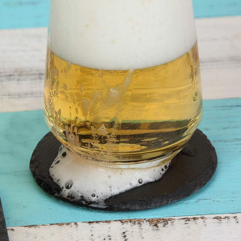 Slate Stone Drink Coasters - Set of 5 Square Black Natural Edge Stone Drink Coasters for Bar and Home- 4" x 4"...