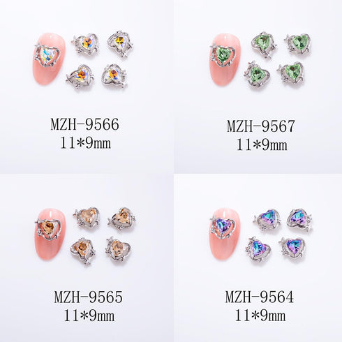 10Pcs Silver Heart Nail Art Charms Rhinestones for Nails Valentine's Day Decals 3D Luxury Love Crystal Nail Rhinestones Gems Love Crystals Diamond...