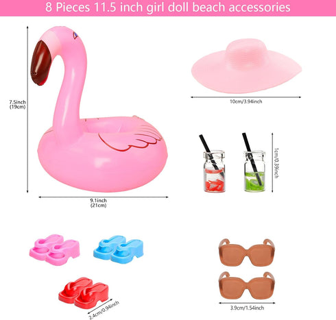 ENOCHT 17 PCS 11.5 Inch Girl Dolls Summer Clothes and Accessories 1 Sequin Mermaid Swimsuit 5 Swimwears 2 Outfits 3 Slippers 6 Accessories Hat Gla...