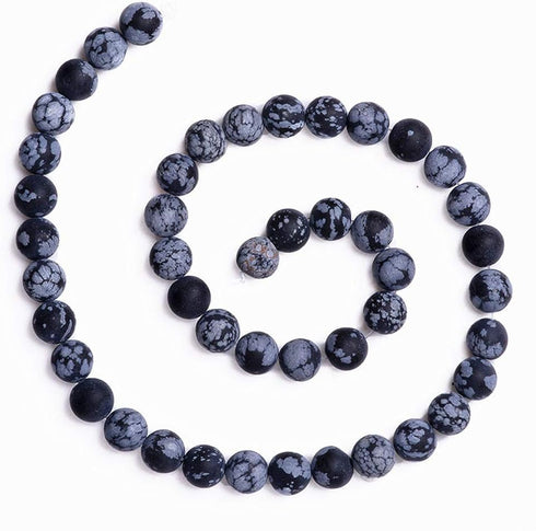 Natural Gemstone Loose Beads Smooth Round Approxi 15 inch DIY Bracelet Necklace for Jewelry Making (6mm, Matte Snowflake Obsidian)...