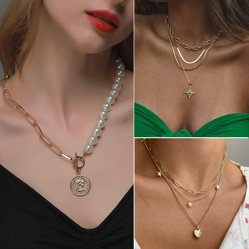 KISS WIFE Jewelry Set for Women, Necklaces Bracelets Rings and Earrings Sets, Gold Silver Vacation Jewelry Fashion Costume Jewelry Packs, Gifts fo...