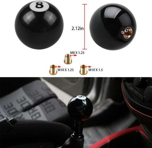AUCELI Car Shift Knob Manual Gear, No.8 Billiard Ball Type Car Shifter Lever Head Knob, 2.2" Acrylic Round Ball Shift Knob with 3 Adapters, Auto A...
