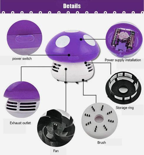 Aliotech Mini Cute Table Dust Vacuum Cleaner Mushroom Shaped Portable Corner Desk Vacuum Mini Dust Sweeper (Purple)...