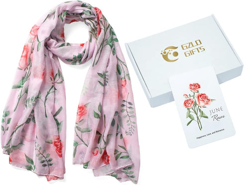 Rose Fashion Birth Flower Scarf For Women Christmas Scarf Shawls And Wraps Birthday Gifts Set Box For Mum/Grandma/Bridesmaid Unique Winter Idea We...