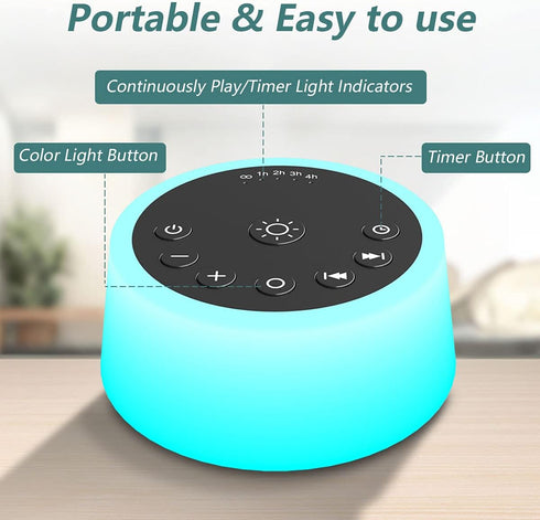 Color Noise Sound Machines with 10 Colors Night Light 25 Soothing Sounds and Sleep White Noise Machine 32 Volume Levels 5 Timers Adjustable Bright...