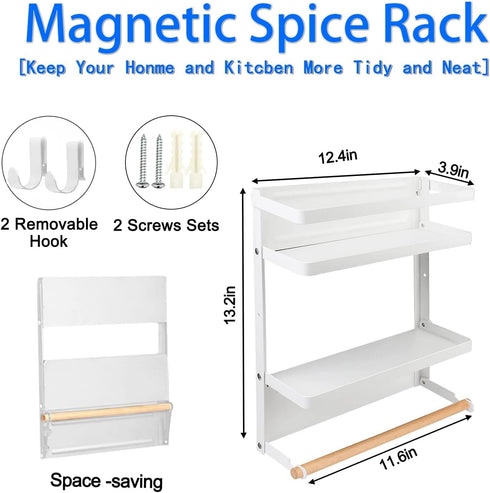 Magnetic Spice Rack for Refrigerator White Magnetic Paper Towel Holder for fridge Magnetic Shelf Magnetic Shelves Fridge Magnet Organizer Spice Ra...