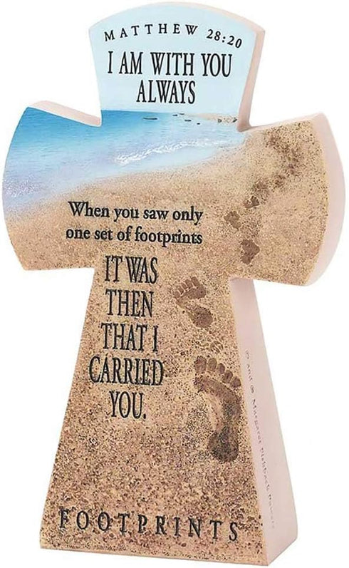 Dicksons Matthew 28:20 Always with You Footprints 7.5 inch Resin Stone Table Top Cross Figurine...