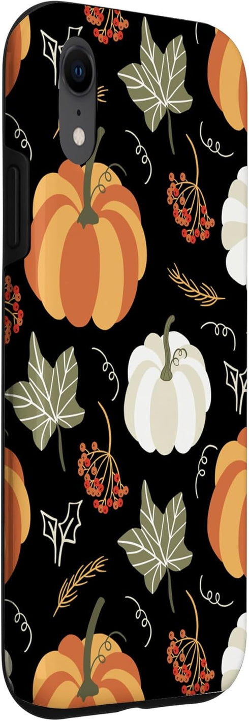 iPhone XR Autumn falling leaves and pumpkin spice harvest happy fall Case...