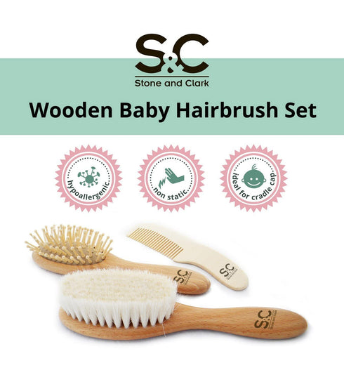 Baby Hair Brush and Baby Comb Set for Newborn, Boy and Girl - Wooden Baby Brush w/Soft Goat Bristles for Cradle Cap - Infant, Toddler Hair Brush, ...