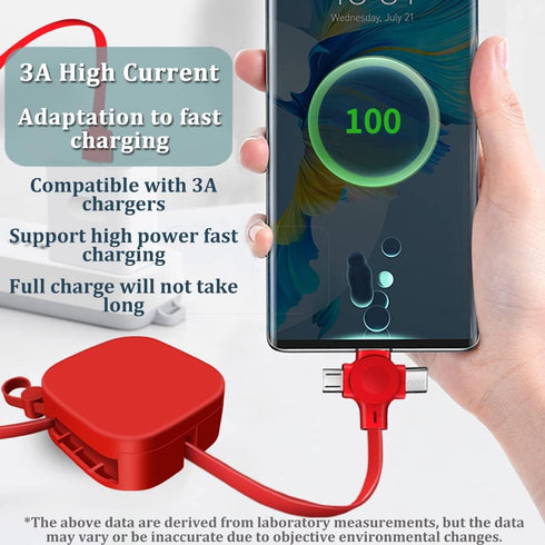 Three in One Charging Cable Roll Single Pull, Retractable USB Fast Charger, Phone Stand Mirror, Data Transmission, for IP/Type-C/Micro-USB Compati...