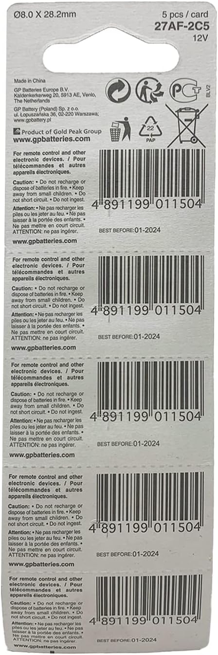 5 X Gp 27A Mn27 12V Alkaline Battery...