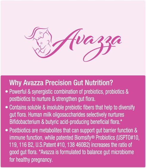 Avazza Prenatal Formula with TriBiom Formula: Probiotics + Prebiotics+ PostBiotics to Nurture & Stabilize Against Leaky Gut. Human Milk Oligosacch...