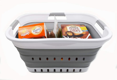 SAMMART 30L (8 gallon) Collapsible 3 Handled Plastic Laundry Basket - Foldable Pop Up Storage Container/Organizer - Space Saving Hamper/Basket (Wh...