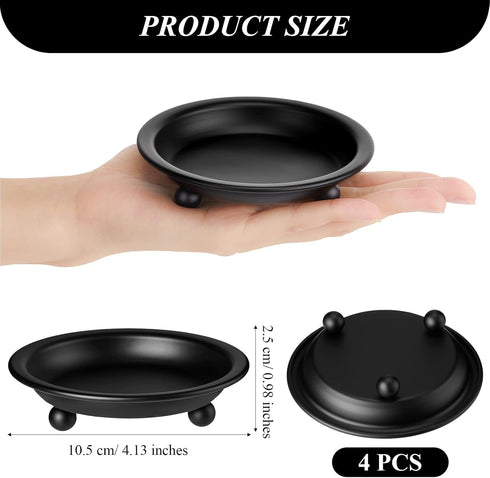 4 Pieces Matte Black Iron Candle Plate Decorative Saucer Style Candle Holder Tray Metal Pedestal Candle Stand for Christmas Table Centerpiece Wedd...