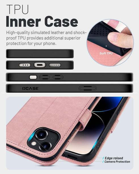 OCASE Compatible with iPhone 15 Plus Wallet Case, PU Leather Flip Folio Case with Card Holders RFID Blocking Kickstand [Shockproof TPU Inner Shell...