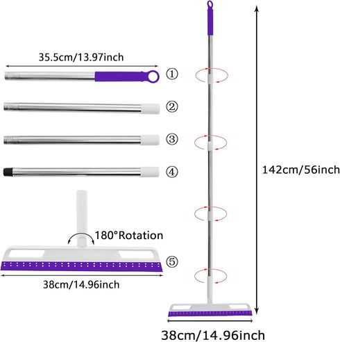 Multifunction Magic Broom, Household Silicone Wiper Floor Squeegee Non-Stick Hair Sweeping Tool 4 in 1 Adjustable Floor Scraping Sweeper for Bathr...