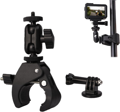 Super Clamp Motorcycle Handlebar Mount Multi Angle 360° Swivel Compatible with Gopro 12 Hero 12 11 10 9 / Insta 360 / DJI Action Cameras, with Dou...
