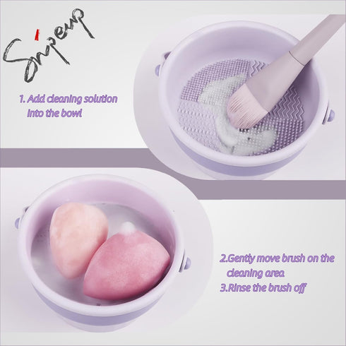 3 in 1 Silicone Makeup Brush Cleaner Bowl, Make up Brush Cleaner Mat with Makeup Brush Drying Holder and Comestic Brush Organizer, Paint Brush Cle...
