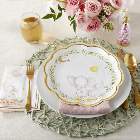 Kate Aspen Elephant Baby Shower 9 in. Premium Decorative Paper Plates (350 GSM weight -Set of 16) | Party Supplies...