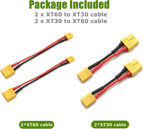 XT60 Female to XT30 Male(2pcs) and XT60 Male to XT30 Female(2pcs) Connector Adapter with 16awg 5cm Silicone Wire for RC FPV Drone Car Lipo NiMH Ba...
