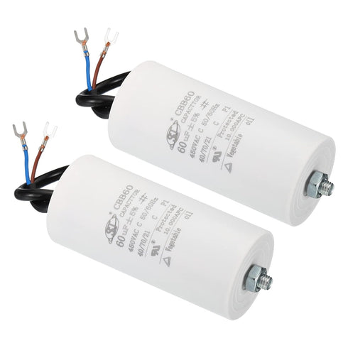 PATIKIL CBB60 60uF Running Capacitor, 2pcs AC 450V 2 Wires 50/60Hz Cylinder Bottom with Screw 111x51mm for Washing Machine,Water Pump Motor Star...